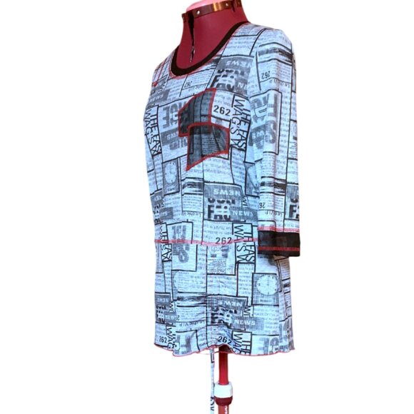 VINTAGE - B&W Red - Graphic Print Tunic Top - Medium - Picture 9 of 12